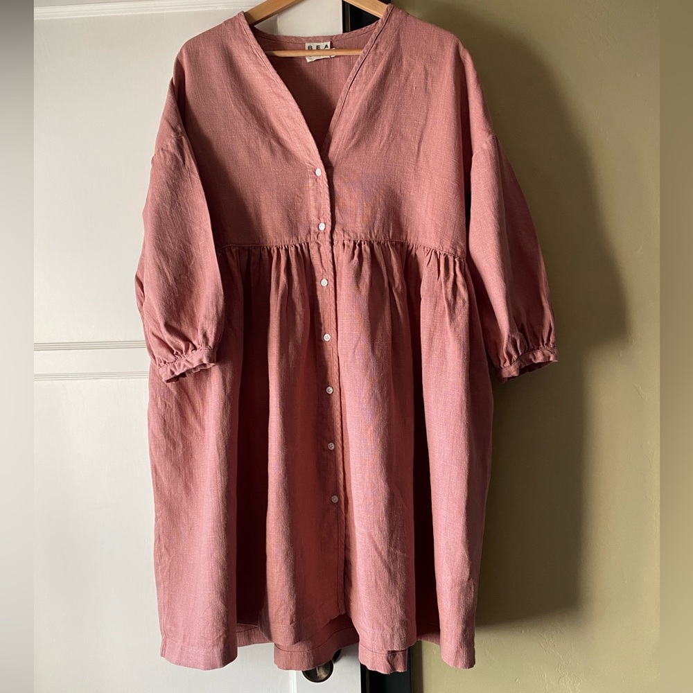 EUC Beaton Linen Dusty Rose House Dress small